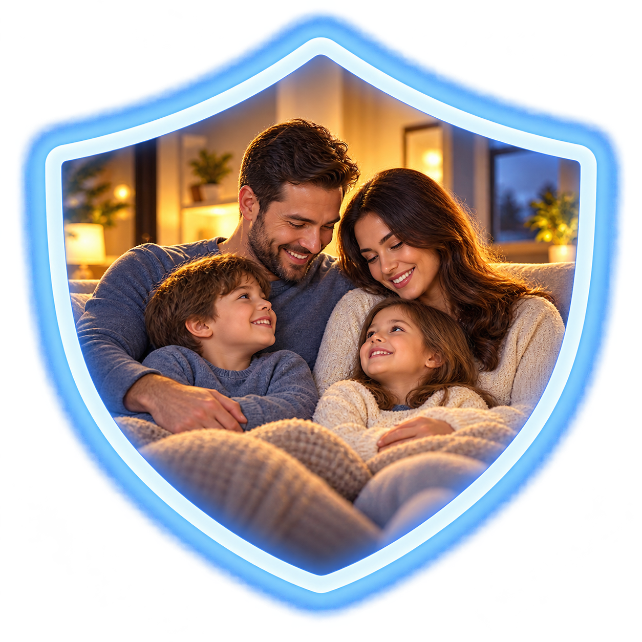 A family within a shield-shaped frame